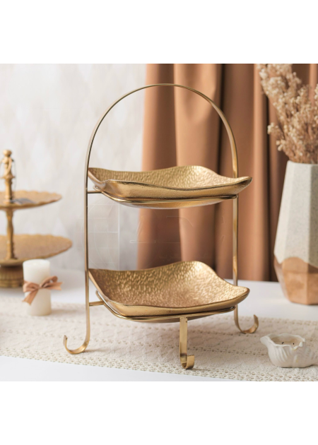 ستاند ضيافة مربع طبقتين ذهبي